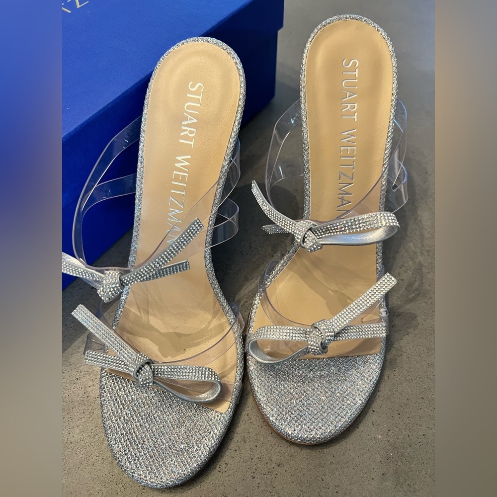 Stuart Weitzman SW Bow 100 Slide, Crystal Clear
